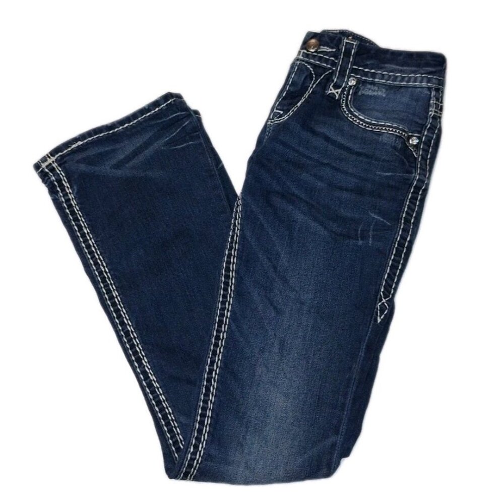 Rock Revival Women's 25 Luiza Boot Cut Jeans Blue Denim Thick Stitch